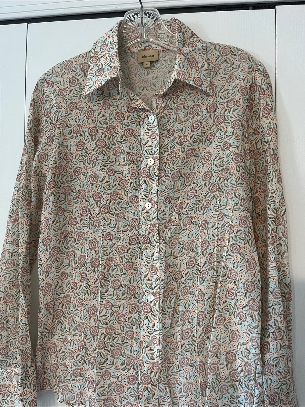 Ella Moss Floral Button-Down Shirt in Cream and Rose
